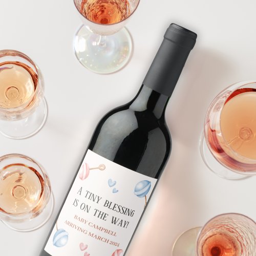 Tiny Blessing is on the Way Pregnancy Announcement Wine Label