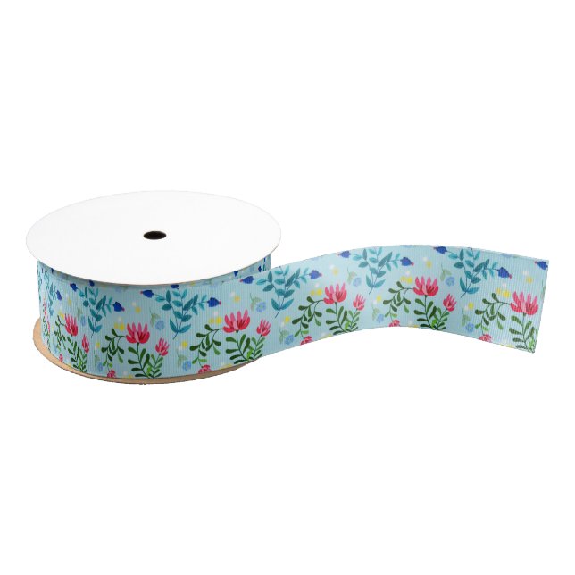 Tiny Bloom Blue Flowers Spring Garden Grosgrain Ribbon (Spool)