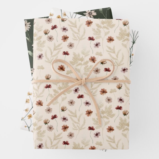 Tiny Bloom Watercolor Pattern Wrapping Paper Sheets (In situ)