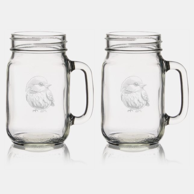 Tiny blue bird  mason jar w/ handle (Glassware)
