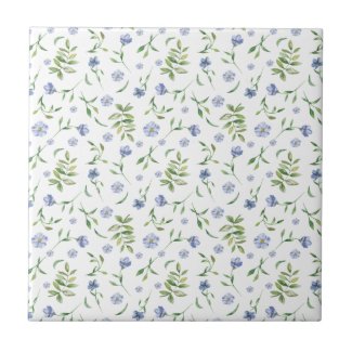 Tiny Blue Flowers Seamless Pattern Ceramic Tile