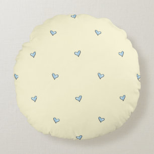 Tiny Blue Heart Print Nursery Throw Pillow - Round