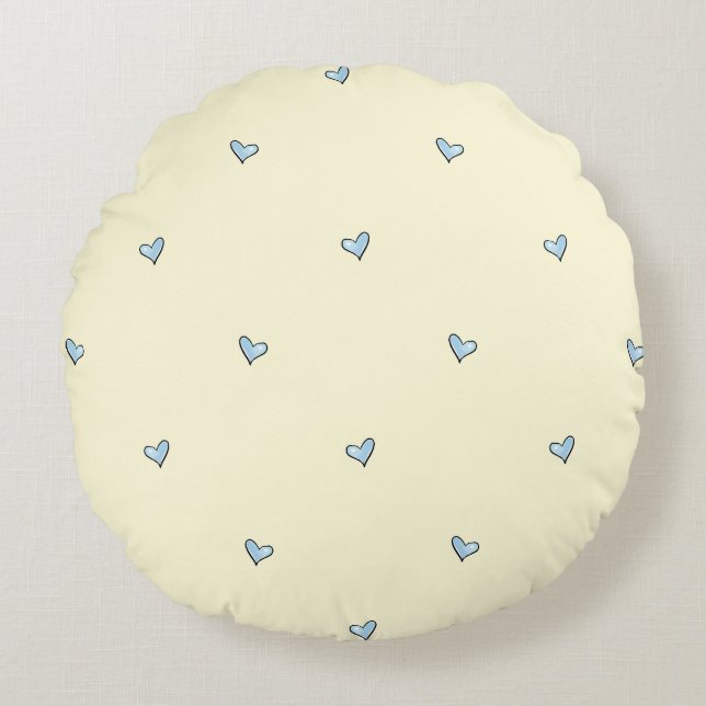 Tiny Blue Heart Print Nursery Throw Pillow - Round (Front)
