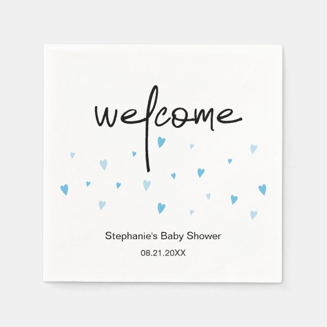 Tiny Blue Heart Sprinkled Baby Boy Shower Paper Napkins (Front)