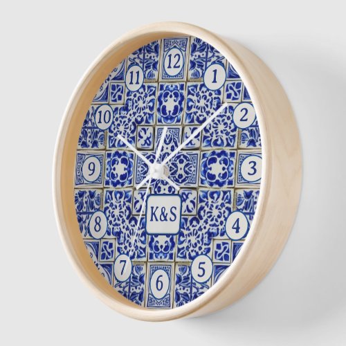 Tiny Blue  White Tiles _ Classic Dutch China Clock