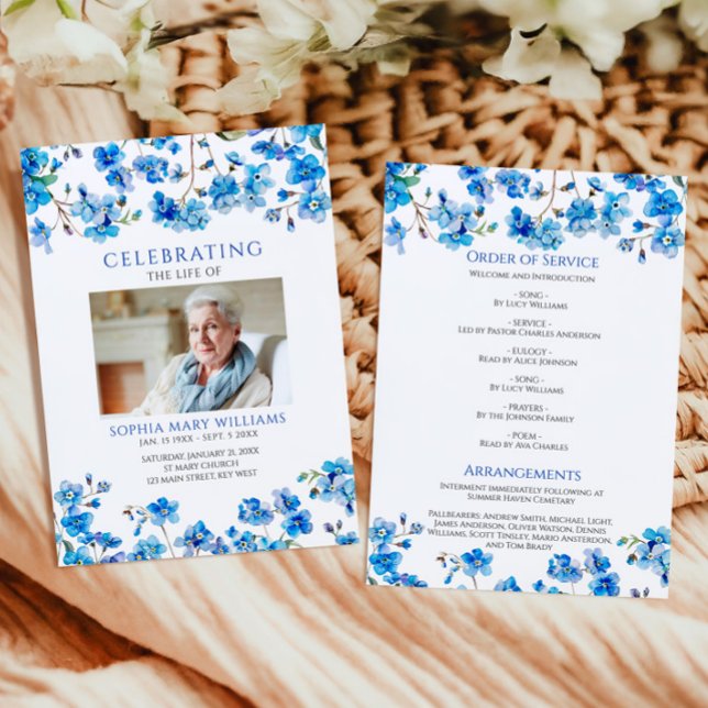 Tiny Blue Wildflowers Funeral Order of Service  Program (Creator Uploaded)