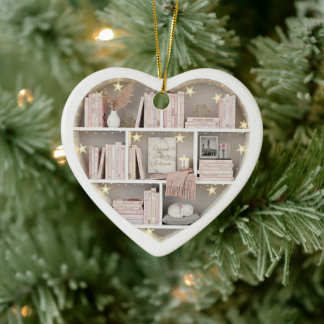 Tiny Book Shelves Pink Bookshelf 2Dprint Books Ceramic Ornament