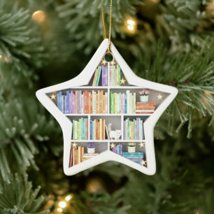 Tiny Book Shelves Rainbow Bookshelf Star Shaped Ceramic Ornament
