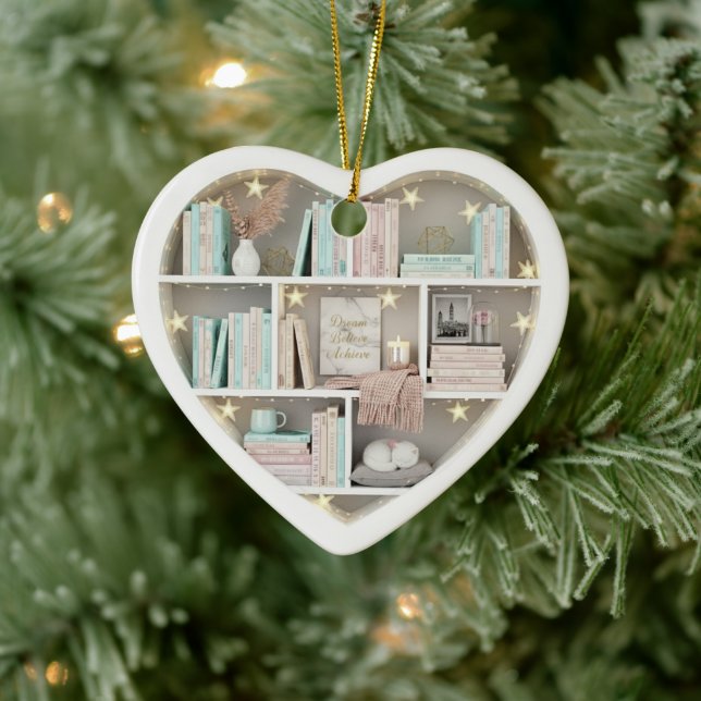 Tiny Book Shelves Reading Love to Read 2Dprint Ceramic Ornament (Tree)