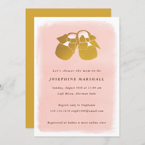 Tiny Bow Shoes Pink and Gold Baby Shower Invitation