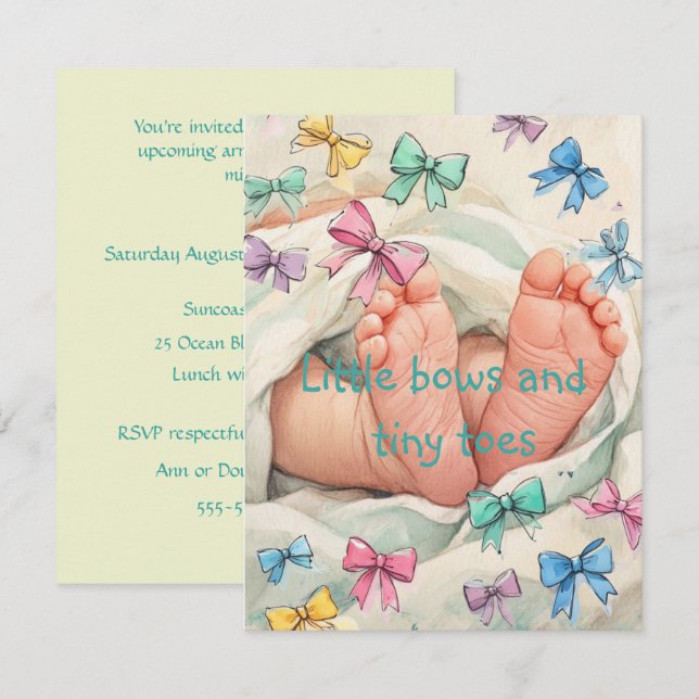 Tiny Bows and Toes Digital Download Invitation (Front/Back)