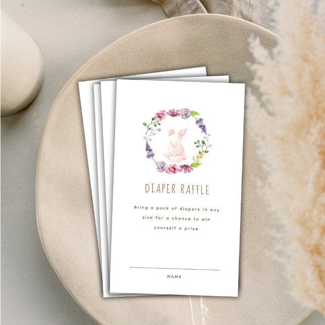 Tiny Bunny Floral Diaper Raffle Baby Shower  Enclosure Card (Tiny Bunny Floral Diaper Raffle Baby Shower Enclosure Card)