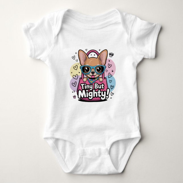 Tiny but Mighty Chihuahua  Keychains & Lanyards Baby Bodysuit (Front)