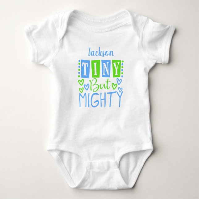 Tiny But Mighty Personalized Boy Baby Bodysuit (Front)