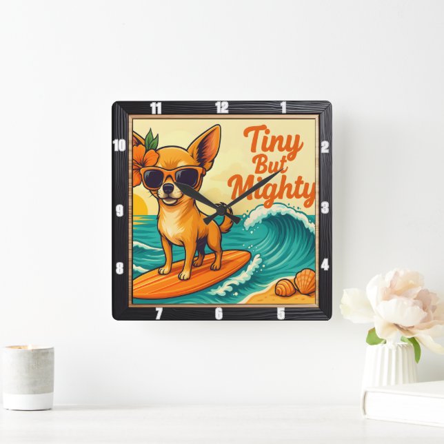 Tiny But Mighty Surfing Square Wall Clock (Home)