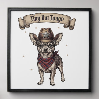 Tiny But Tough Chihuahua Cowboy - Western Dog Art Peel And Stick Photo Tile