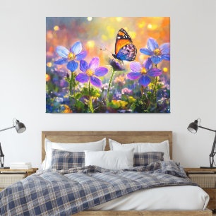 Tiny Butterfly On Wildflowers at Sunrise Canvas Print