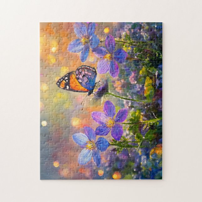 Tiny Butterfly On Wildflowers at Sunrise Jigsaw Puzzle (Vertical)