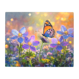 Tiny Butterfly On Wildflowers at Sunrise Metal Print