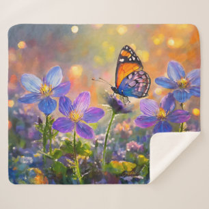 Tiny Butterfly On Wildflowers at Sunrise Sherpa Blanket