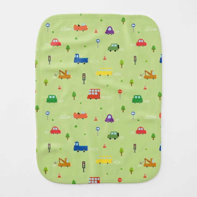 Tiny Car Adventure Baby Burp Cloth (Front)