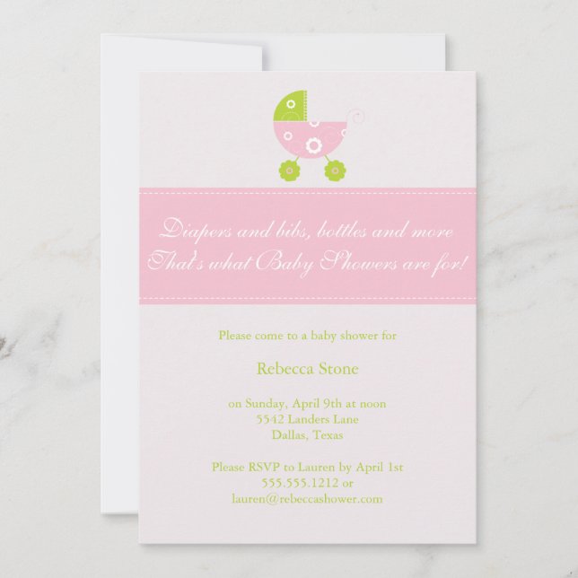 tiny carriage baby shower invitation {girl} (Front)