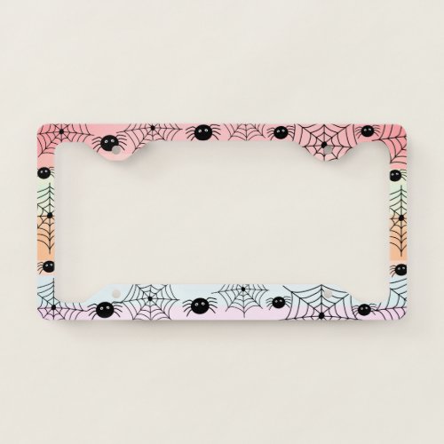 Tiny Cartoon Black Spiders and Spider Web Pattern License Plate Frame