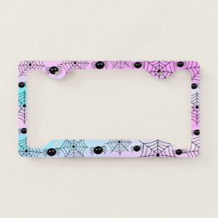 Tiny Cartoon Black Spiders and Spider Web Pattern License Plate Frame