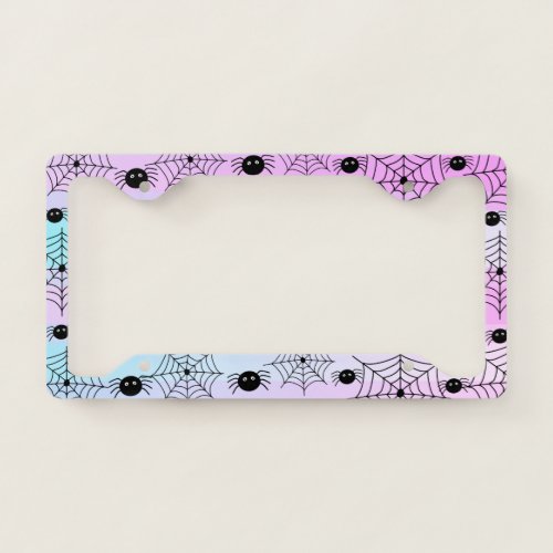 Tiny Cartoon Black Spiders and Spider Web Pattern License Plate Frame