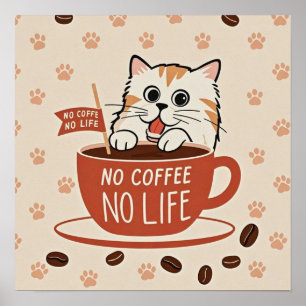 Tiny cat paw prints and coffee beans Poster