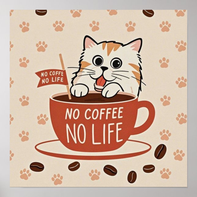 Tiny cat paw prints and coffee beans Poster (Front)