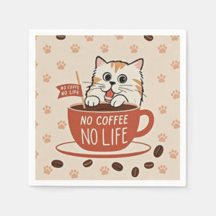 Tiny cat paw prints and coffee beans Poster Napkins
