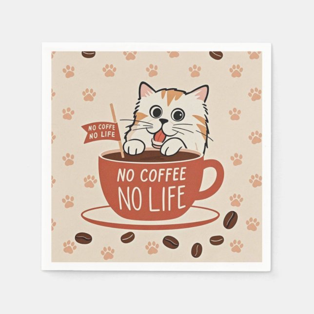 Tiny cat paw prints and coffee beans Poster Napkins (Front)