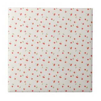 Tiny Cherries on Cream Seamless Ceramic Tile