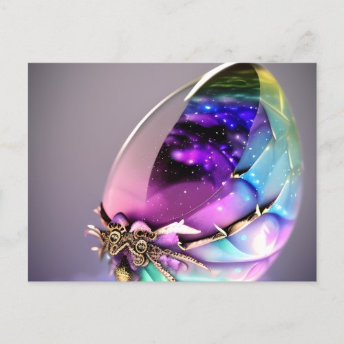 Tiny Chibi Dragon on Fractal Rainbow Crystal Egg  Postcard