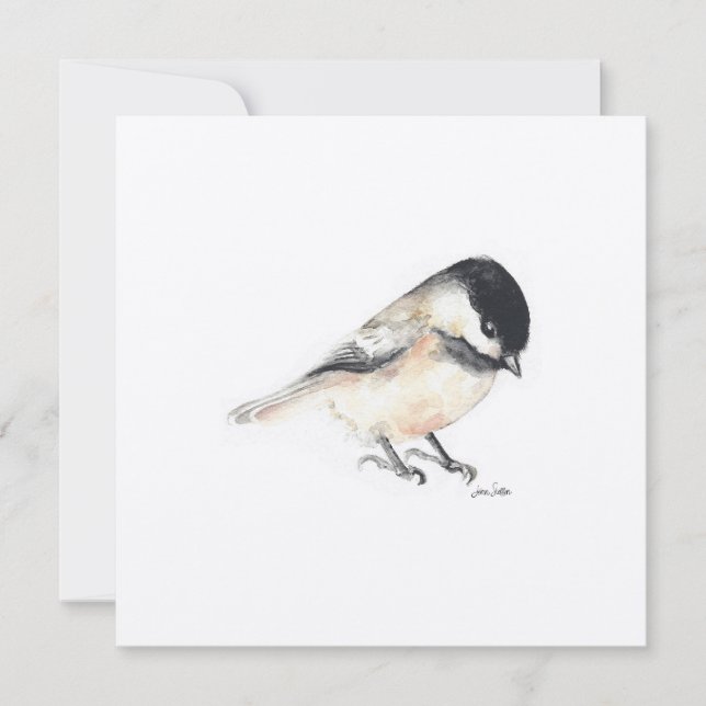 Tiny Chickadee Painting Watercolor Holiday Card (Front)