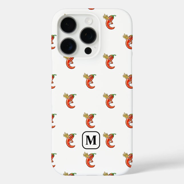 Tiny Chili With Flame Pattern & Custom Initial Case-Mate iPhone Case (Back)