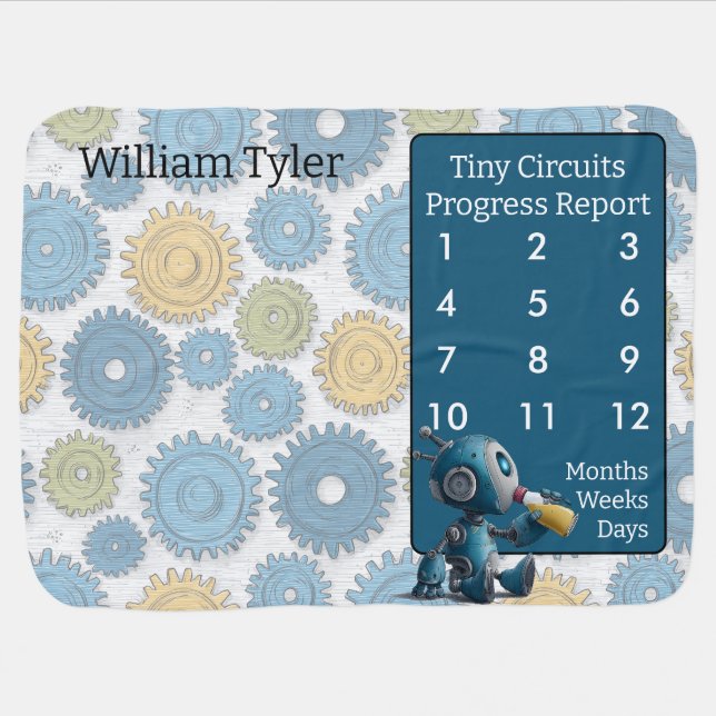 Tiny Circuits Robot Milestone Progress Report Baby Blanket (Horizontal)