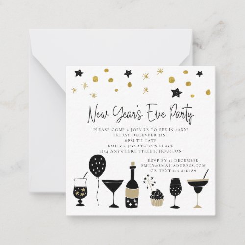 TINY  Cocktails Gold Black New Years Eve Invite