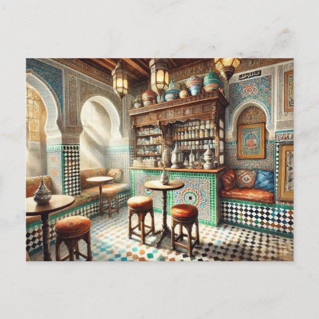 Tiny Coffeeshop in Fez Morocco Postcard (Front)