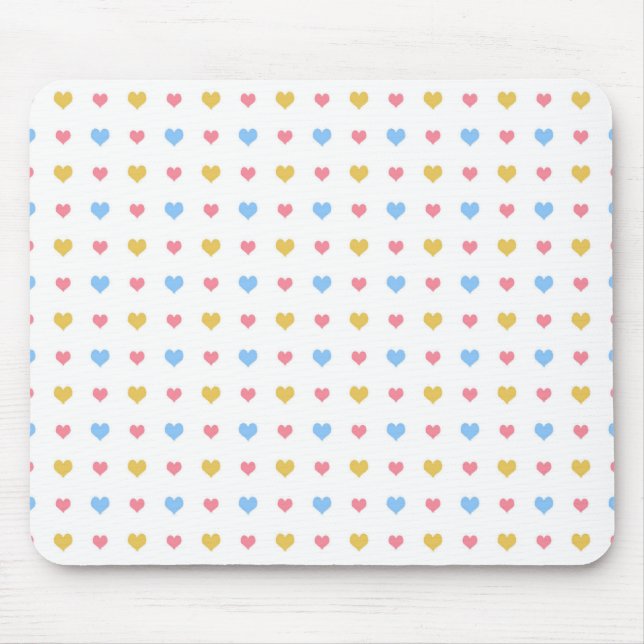 Tiny Colorful Hearts Pattern Pink Blue Yellow Mouse Pad (Front)