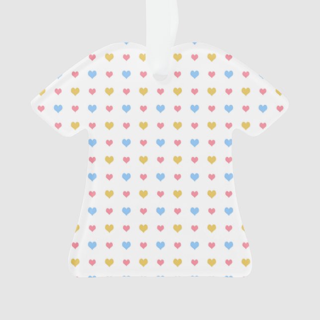 Tiny Colorful Hearts Pattern Yellow Pink Blue Ornament (Front)