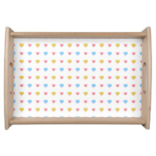 Tiny Colorful Hearts Pattern Yellow Pink Blue Serving Tray