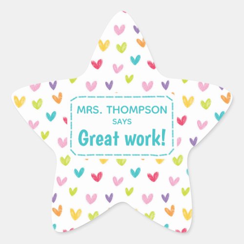 Tiny colorful hearts teachers compliment star sticker