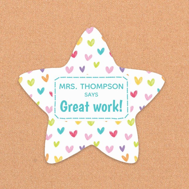 Tiny colorful hearts teacher's compliment star sticker (teacher stickers)