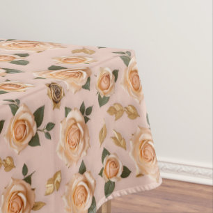 Tiny Cream And Gold Roses Tablecloth