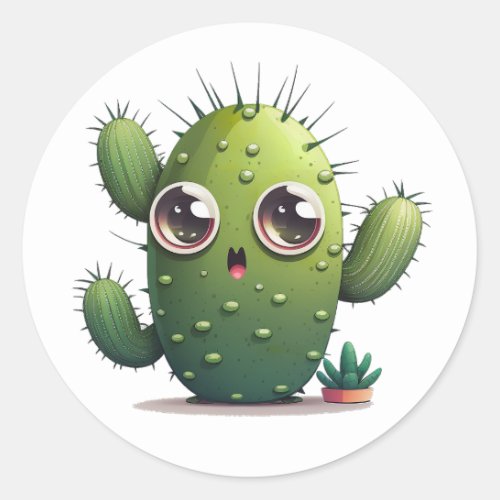 Tiny cute cactus classic round sticker