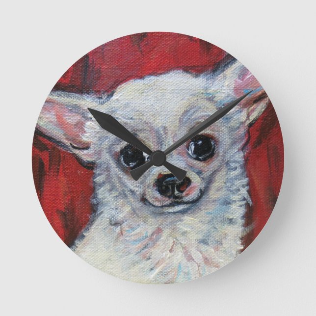 Tiny Cute Chihuahua Smile Round Clock (Front)