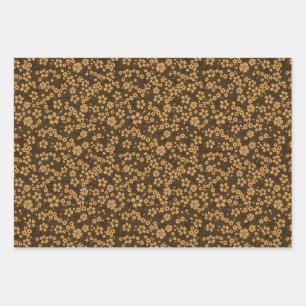 Tiny cute khaki brown black floral pattern wrapping paper sheets
