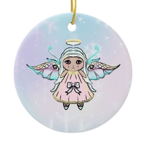Tiny cute little angels by Renee Lavoie  Ceramic Ornament